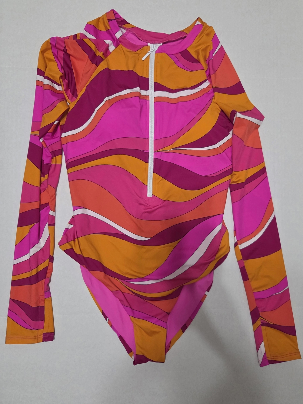 Trina Turk Vivid Vista Zip-Front Long Sleeve One-Piece Swimsuit